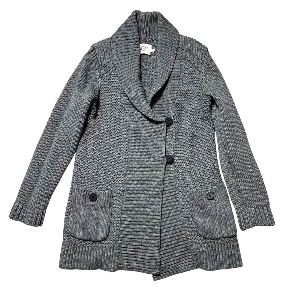 UGG Women's Sz L Gray Knit Shawl Collar Cardigan Sweater Acrylic Wool Blend